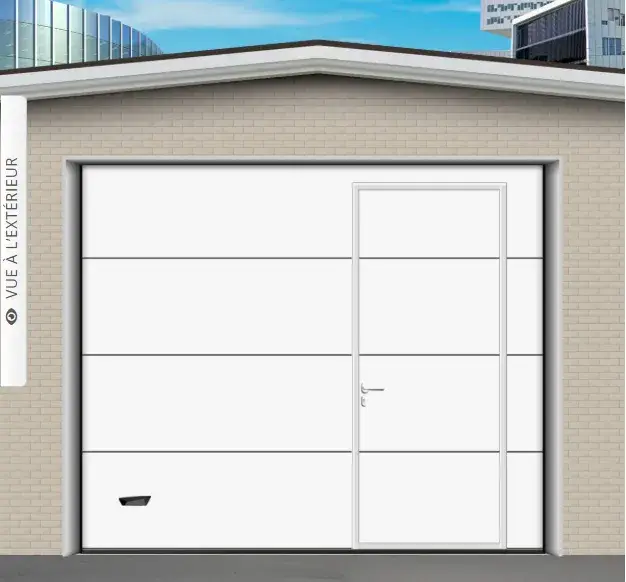 Porte sectionnel résidentielle motorisé avec portillon panneau lisse