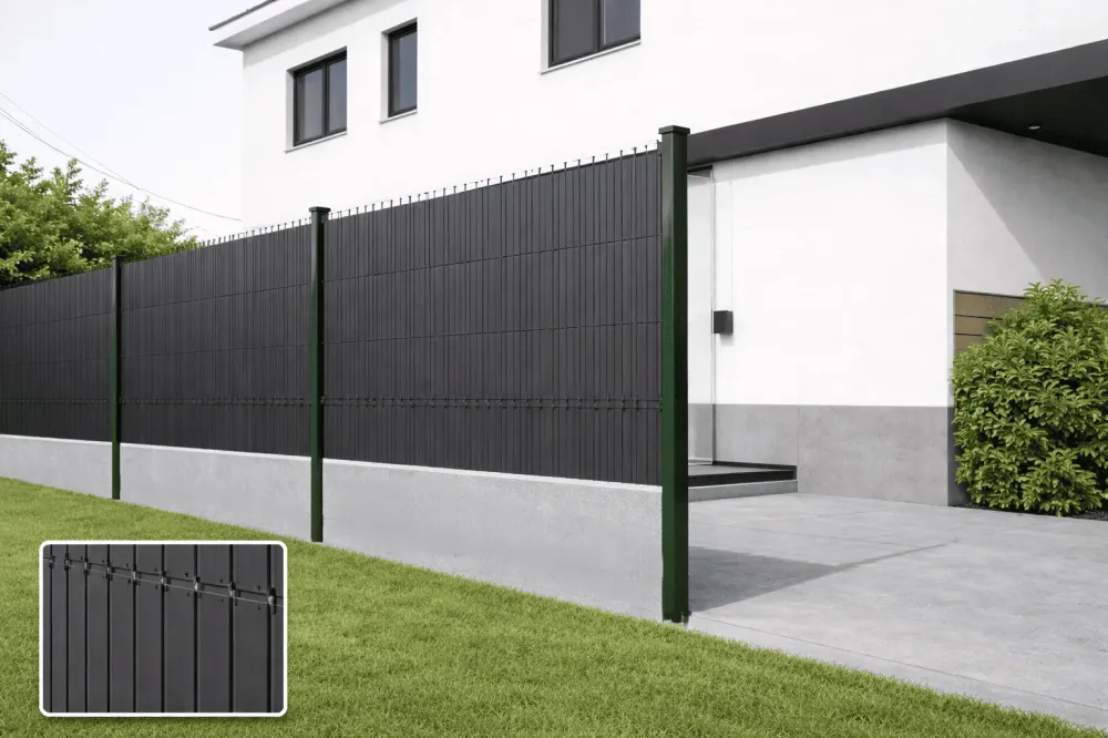 Clôture rigide avec soubassement béton et occultants Composite